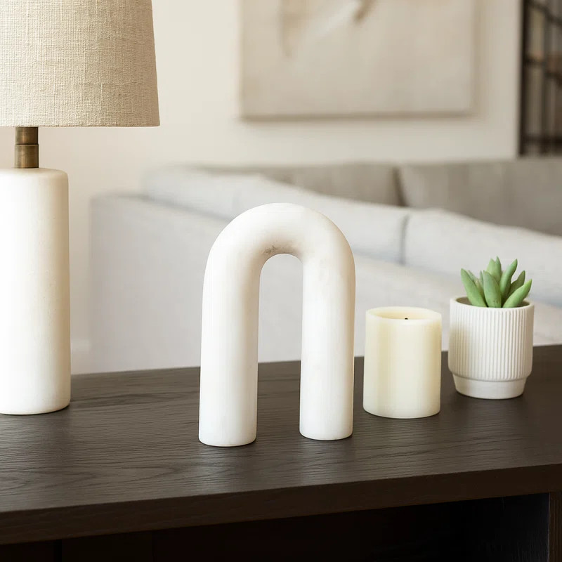 Decorative Rounded Horseshoe Sculpture Object for Tabletop Decor - Modern Marble Accessory Accent... | Wayfair North America