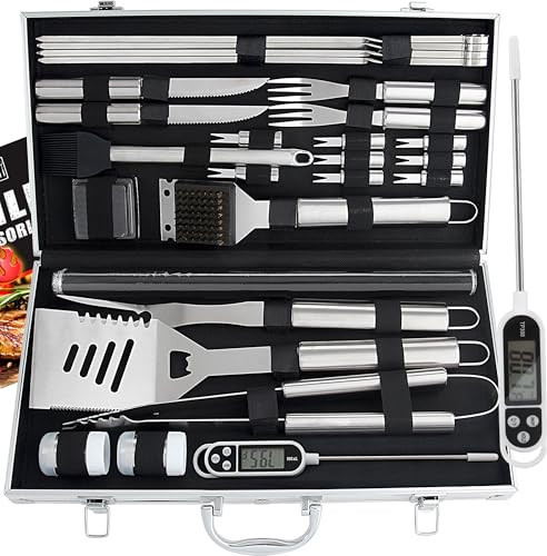 ROMANTICIST 28pc BBQ Accessories Set with Thermometer - The Very Best Grill Gift on Birthday Wedding - Heavy Duty Stainless Steel Grill Set in Case for Outdoor Cooking Camping Grilling Smoking | Amazon (US)