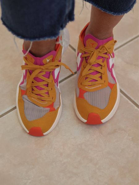 I’m loving my new @Nike #AirJordans.  The bright orange and pink colors caught my eye along with the breathable mesh front.  Super comfy and light weight.  
Picked them up from @Footlocker. 


#LTKFind #LTKunder100
