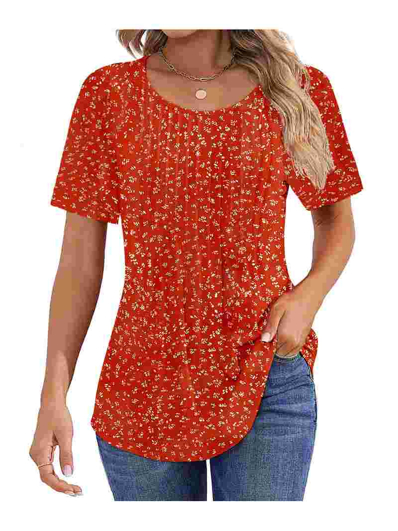Fantaslook Blouses for Women Pleated Short Sleeve Tunic Tops Dressy Casual Summer Shirts | Walmart (US)