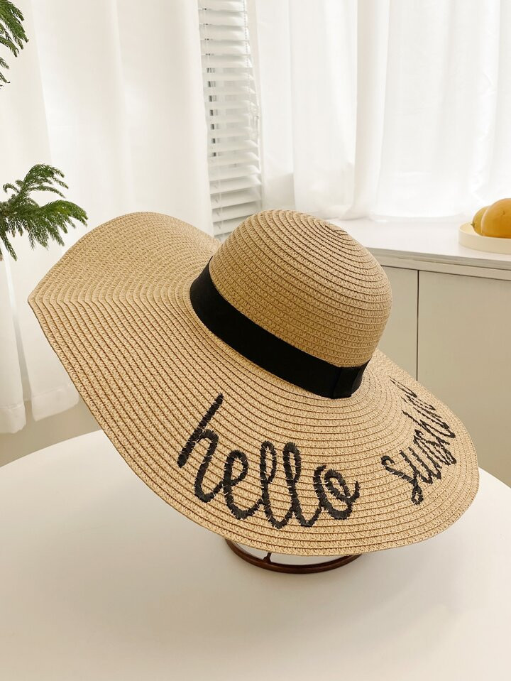 1pc Women Letter Embroidered Boho Style Straw Hat, For Outdoor | SHEIN