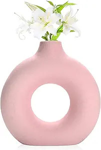 Joynisy Donut Vase|Circle Hollow Vase|Modern Matte Ceramic Vase for Entryway Living Room Bedroom ... | Amazon (US)