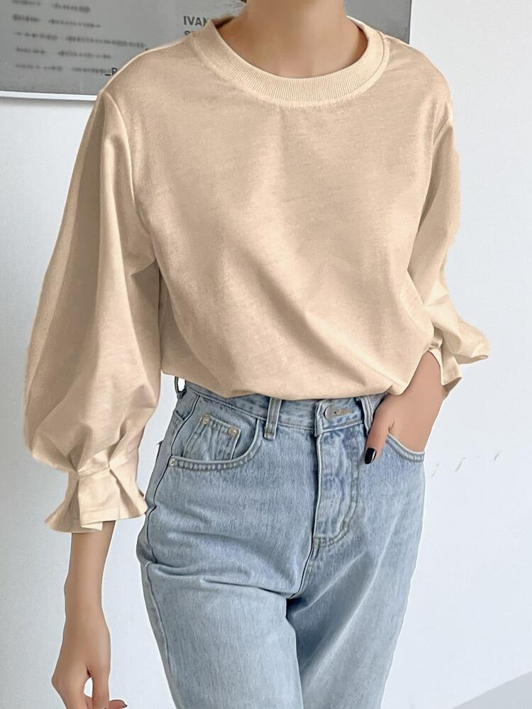 DAZY Flounce Sleeve Solid Tee | SHEIN