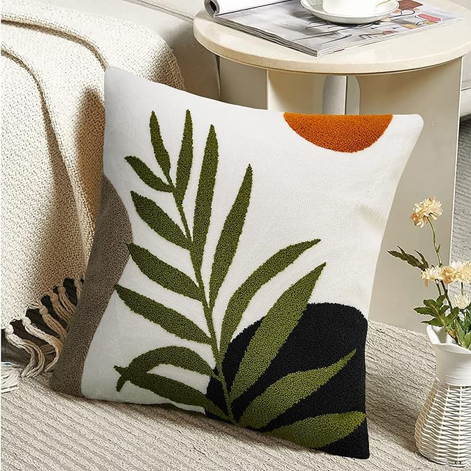 Merrycolor Boho Decorative Throw Pillow Covers 18x18 Tufted Green Decorative Pillows Covers Sun L... | Amazon (US)