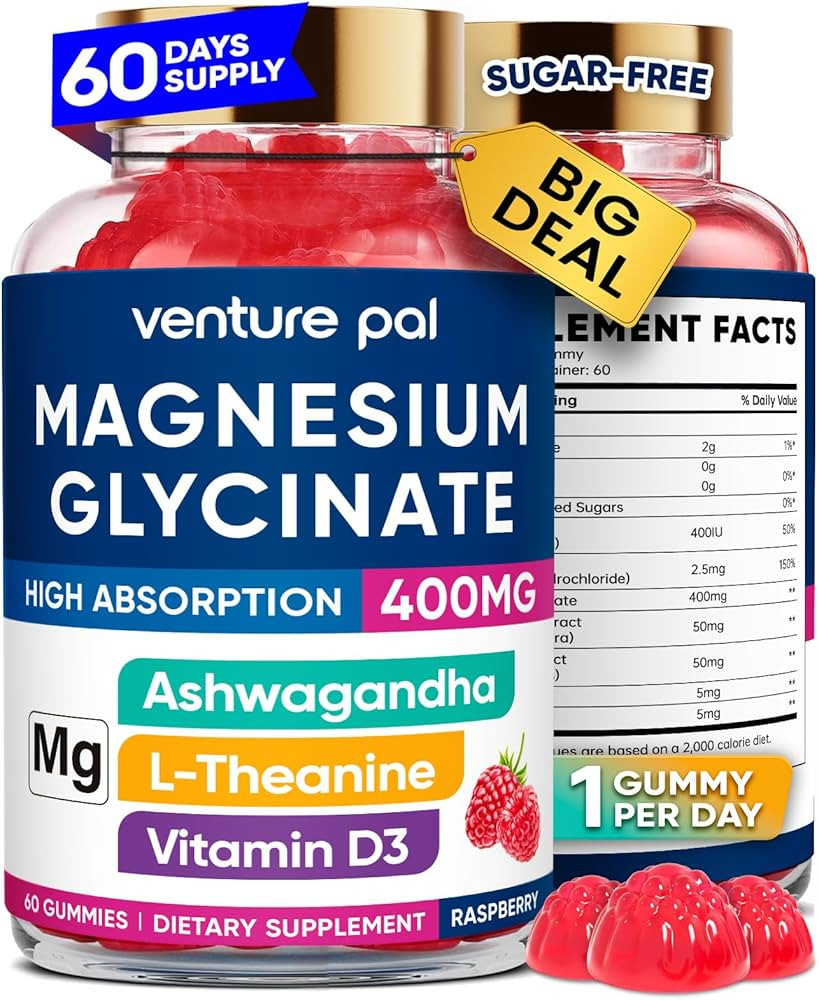 Venture Pal 60 Day Supply Magnesium Glycinate Gummies with Ashwagandha for Adults and Kids, L-The... | Amazon (US)