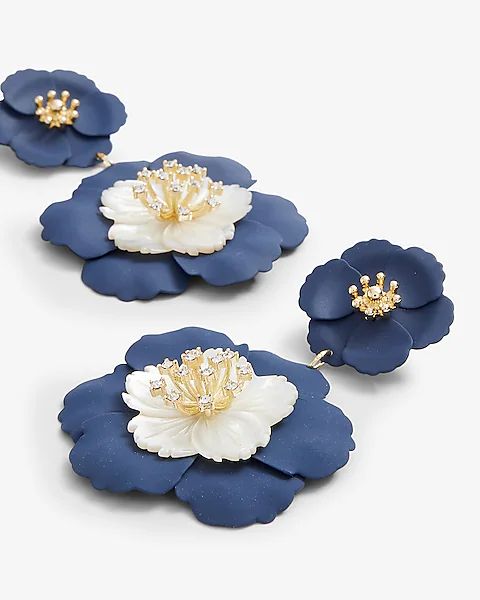 Rhinestone Double Flower Statement Drop Earrings | Express