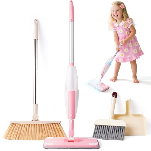 Kids Cleaning Toy Set,Pink Mini Spray Mop Montessori Toys Pretend Play Cleaning Tool for Toddlers with Spray Mop & Kids Broom Dustpan Set Cleaning Toys Gift for Toddlers Girls Boys Age 3+ | Amazon (US)
