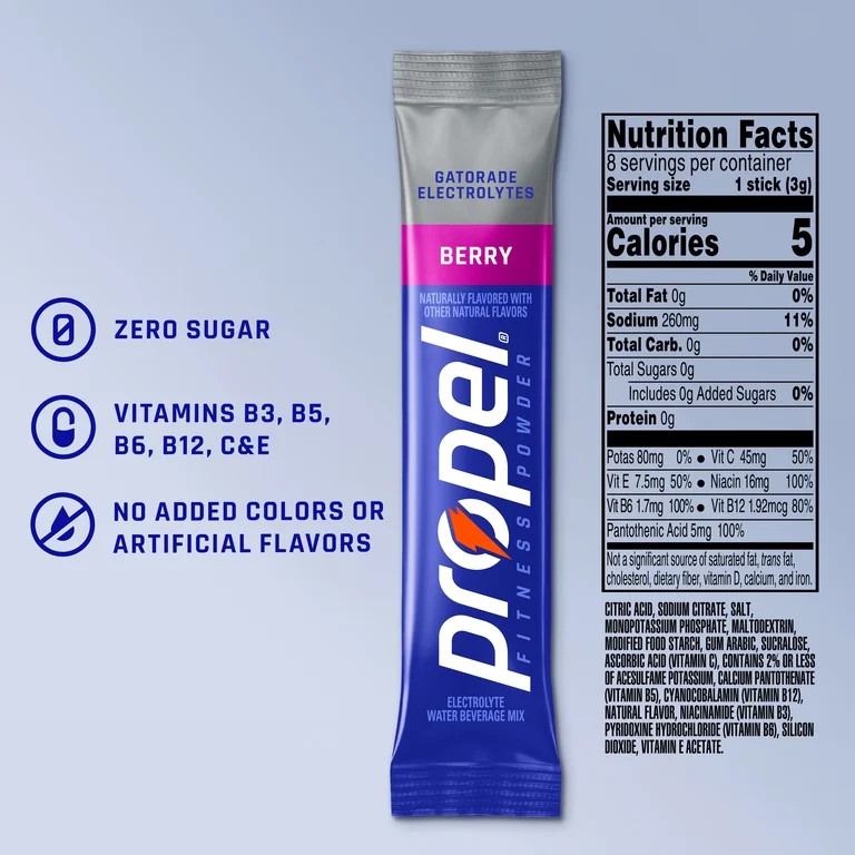 Propel Zero Sugar Berry, On the Go Packs, Electrolyte Powder Drink Mix, 0.11 oz, 8 Count Packets | Walmart (US)