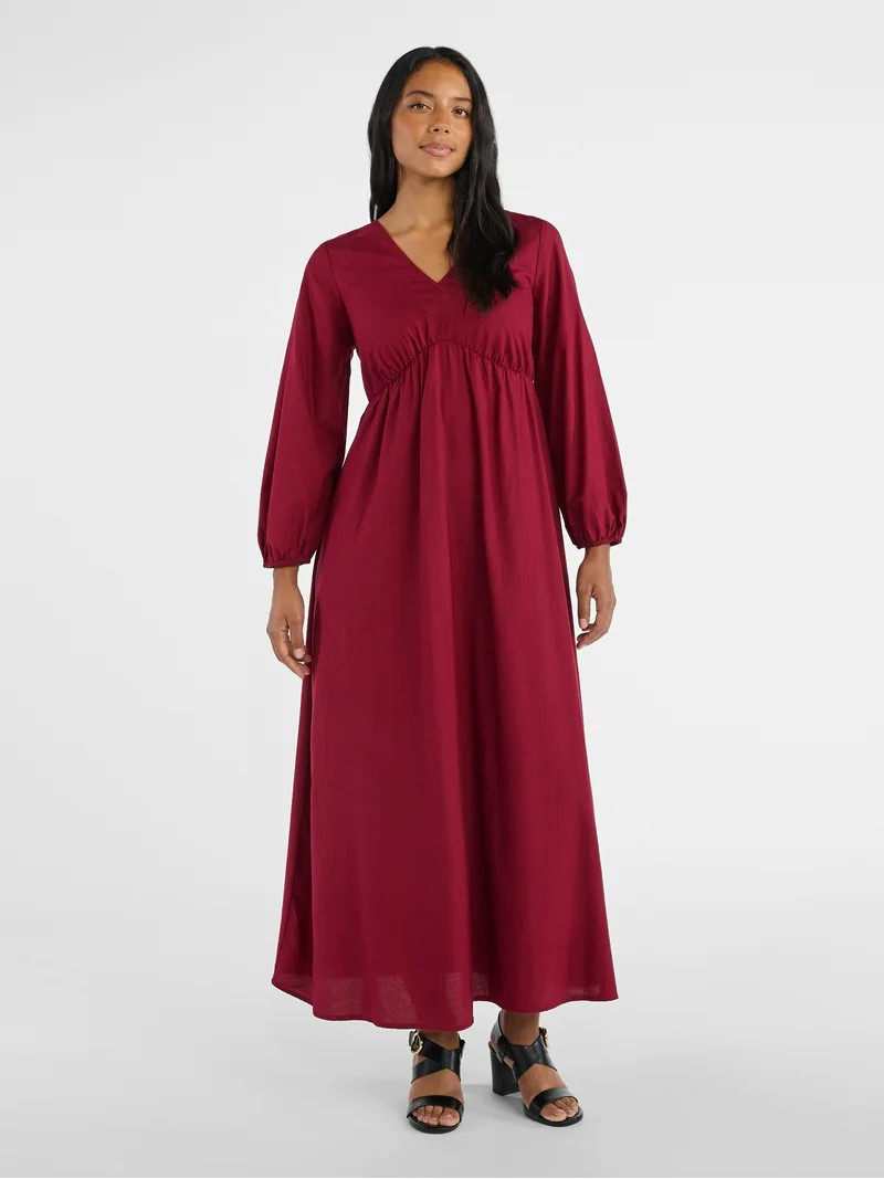 Time and Tru Women's Tie Back Maxi Dress with 3/4-Length Sleeves, Sizes XS-XXXL | Walmart (US)
