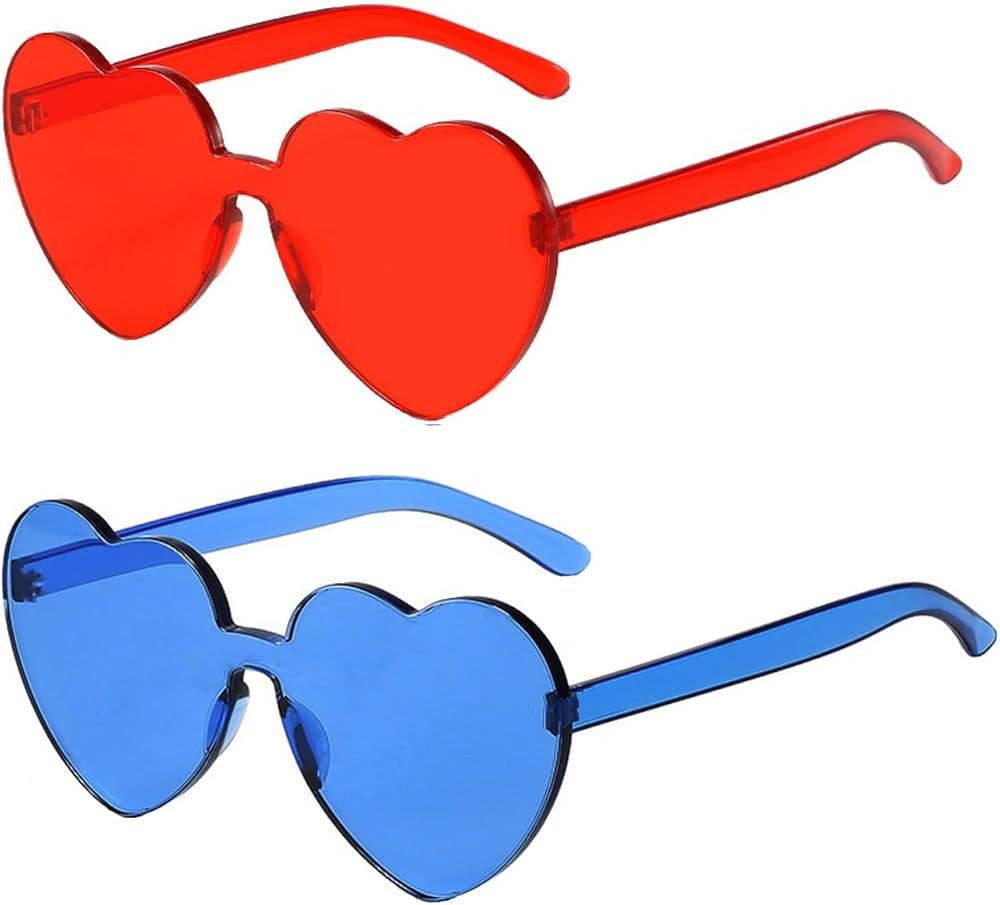 Dllween 2 Pairs Heart Shaped Sunglasses for Women, Trendy Rimless Transparent Candy Color Heart G... | Amazon (US)