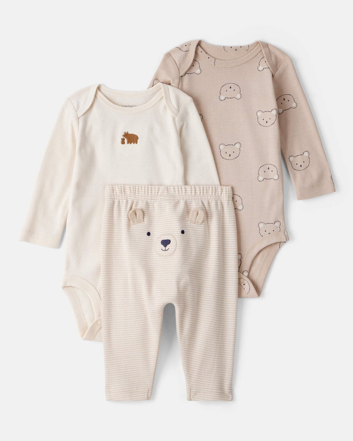 Baby Boy 3-Piece Bear Print Long-Sleeve Bodysuit & Pant Set - Brown/White | Carter's Inc