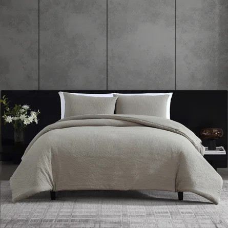 Vera Wang Puckered Texture Cotton Grey Duvet Cover Set | Wayfair North America