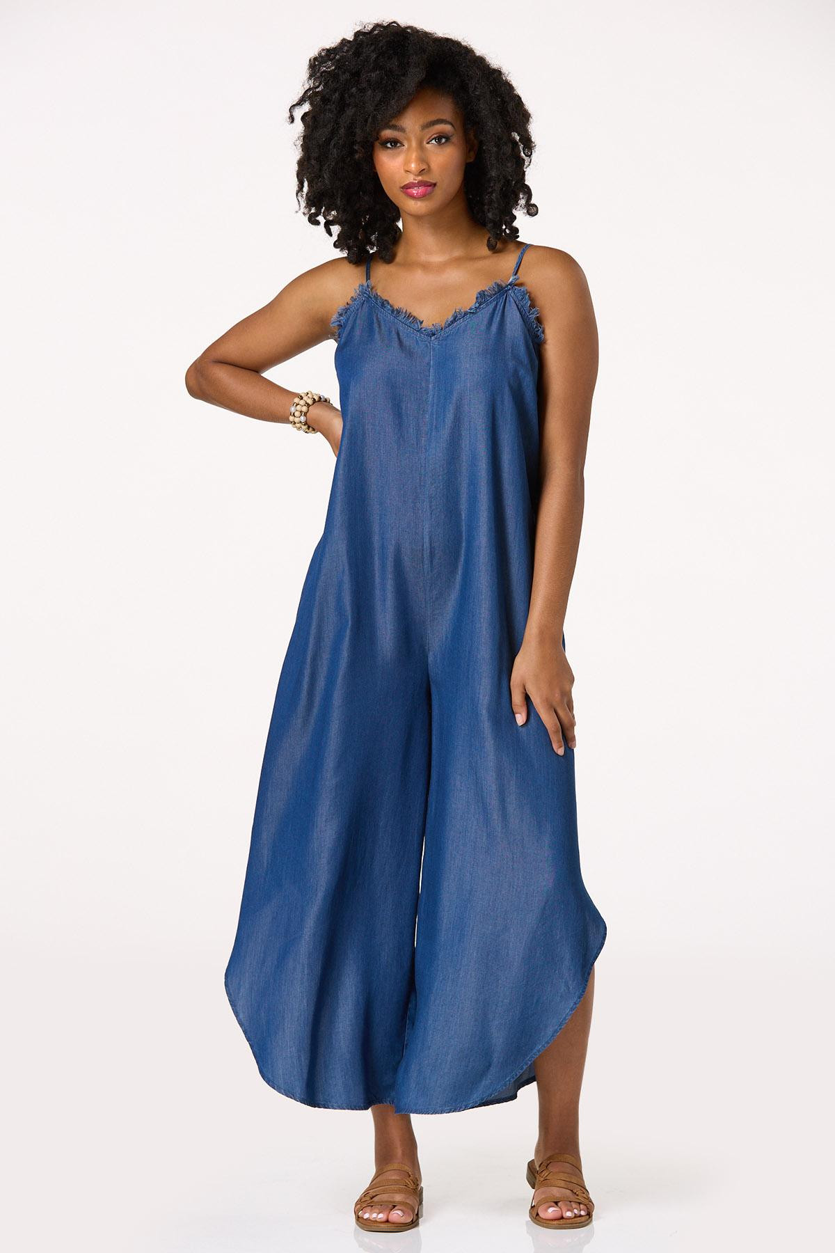 Frayed Chambray Jumpsuit | Cato Fashions