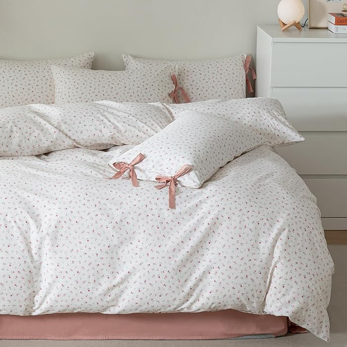 HighBuy Botanical Floral Comforter Set Full Size Cozy Comforter Set for Full Bed with 2 Bowknot B... | Amazon (US)