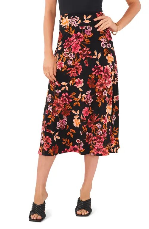 Chaus Floral Midi Skirt in Black/Pink/Gold at Nordstrom, Size X-Large | Nordstrom