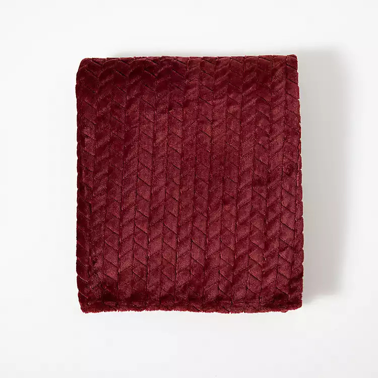 New! Burgundy Heavenly Herringbone Plush Throw | Kirkland's Home