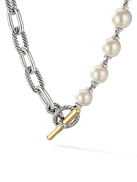 Madison-Pearl 18K yellow Gold, Sterling Silver & 12-13MM Cultured White Pearl Necklace | Saks Fifth Avenue
