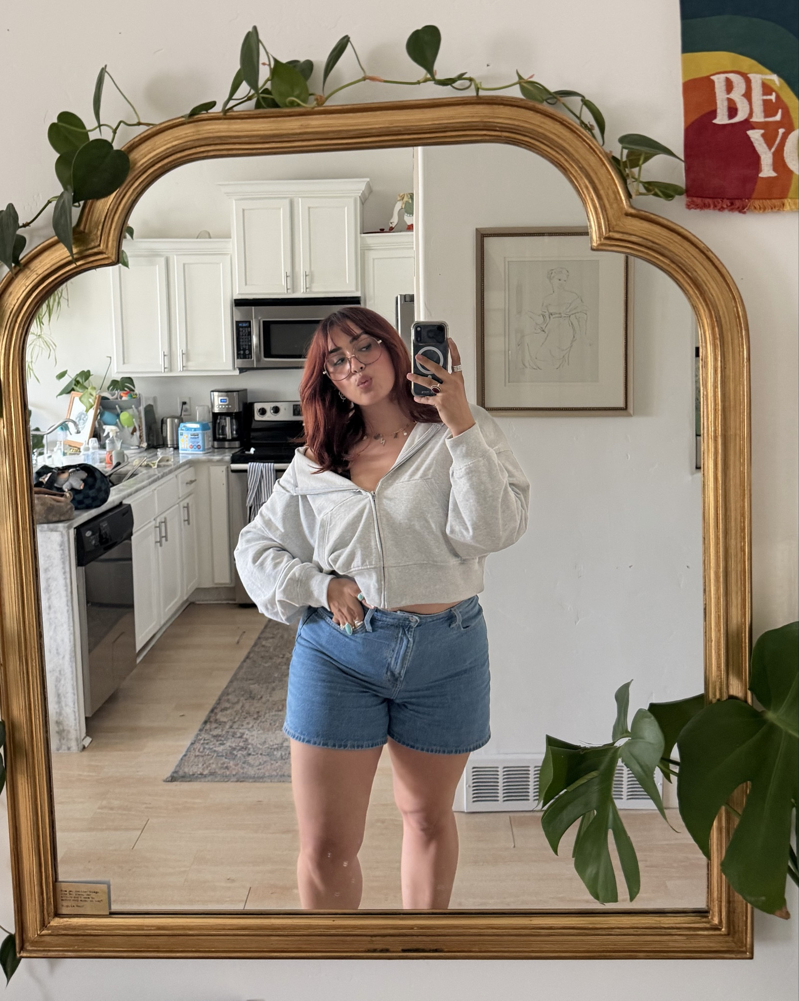 FINALLY found a pair of shorts that don’t dig into my thighs and this hoodie from the young miko gap collab is WORTH THE HYPE. wearing a size 12 in the shorts and Large in the hoodie! 