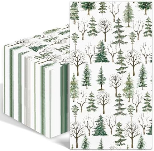 100PCS Winter Napkins Disposable Watercolor Pine Trees Paper Napkins 3 Ply Decorative Christmas P... | Amazon (US)