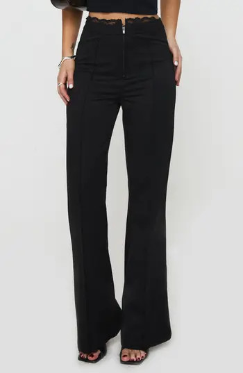 Princess Polly Stellina Lace Trim Slim Flare Pants in Black at Nordstrom Rack, Size 2 | Nordstrom Rack