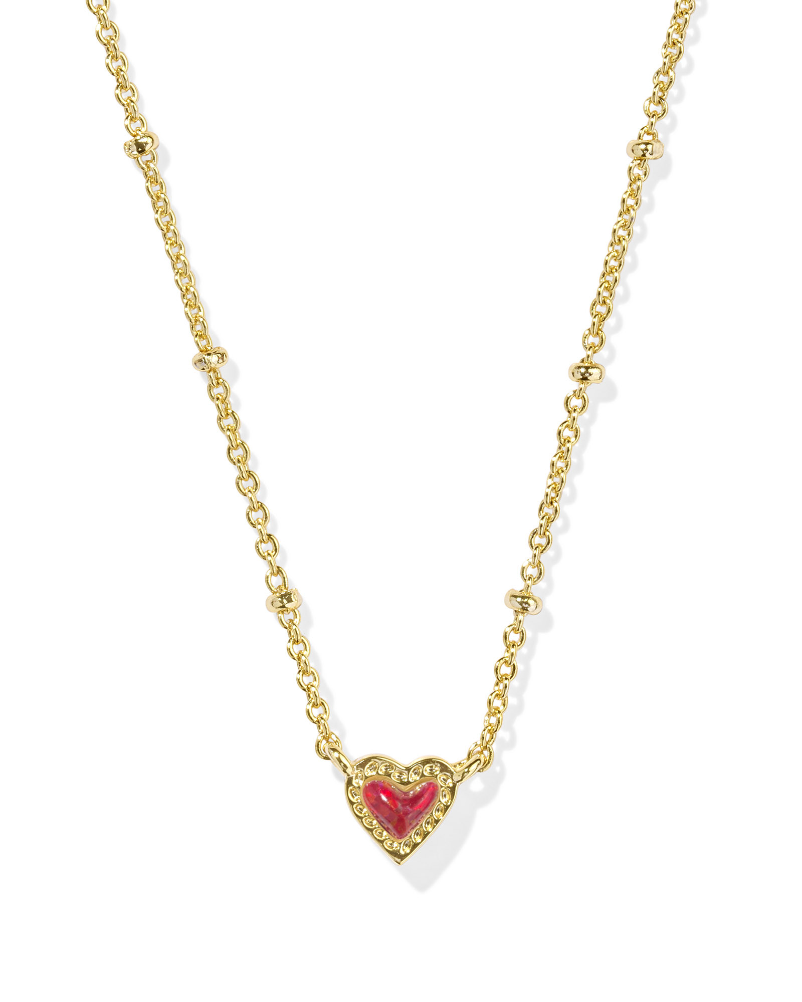 Mini Ari Heart Gold Satellite Short Pendant Necklace in Red Kyocera Opal | Kendra Scott | Kendra Scott