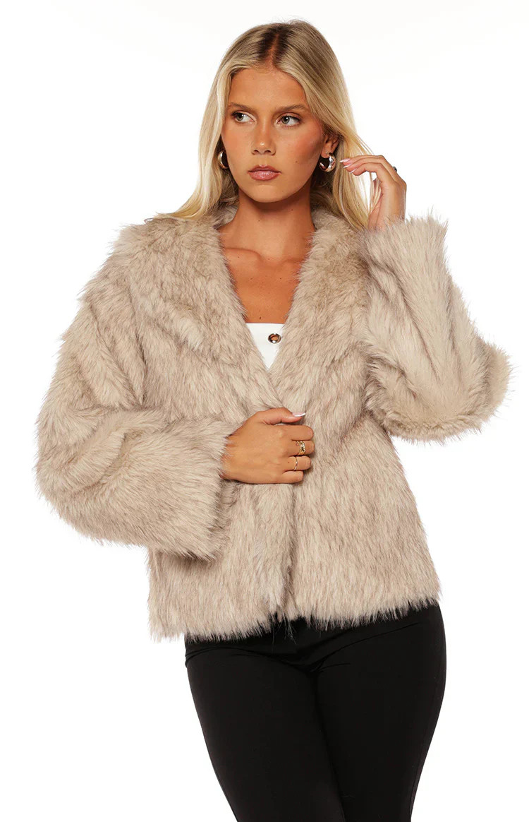 It Girl Sand Faux Fur Jacket - PRE ORDER | Beginning Boutique (US)