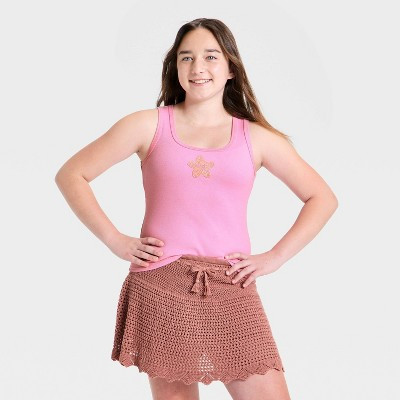 Girls\u2019 Starfish Beaded Ribbed Tank Top - art class\u2122 Rose Pink XXL | Target