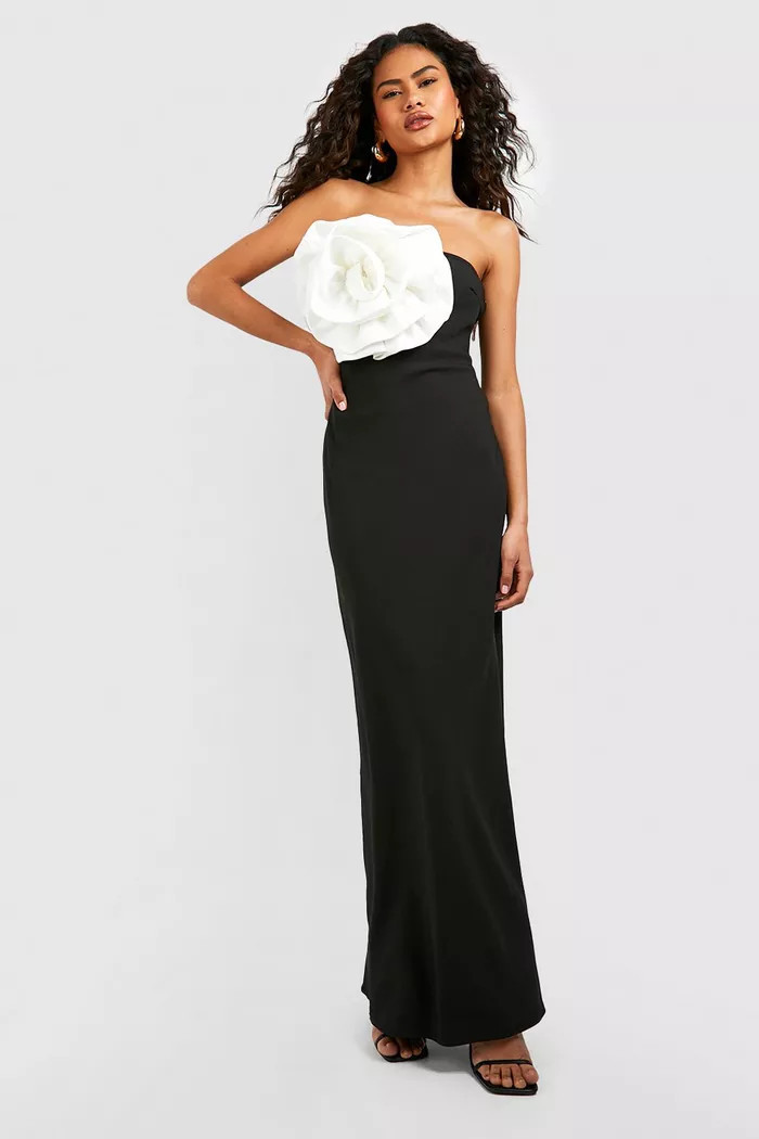 Rose Detail Bandeau Maxi Dress | boohoo (US & Canada)
