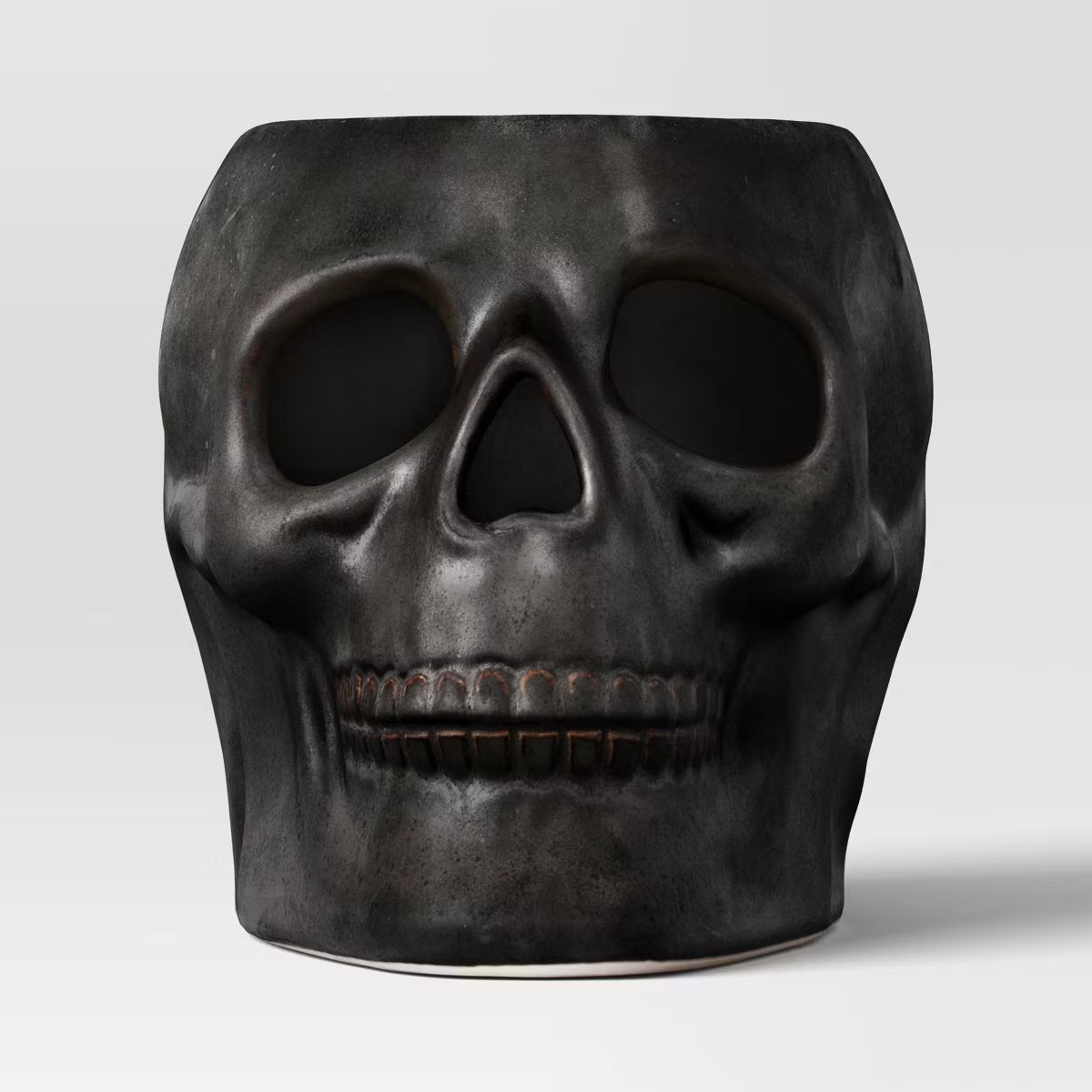 6.12"x8.25" Large Patina Pillar Ceramic Skull Candle Holder Black - Threshold™ | Target