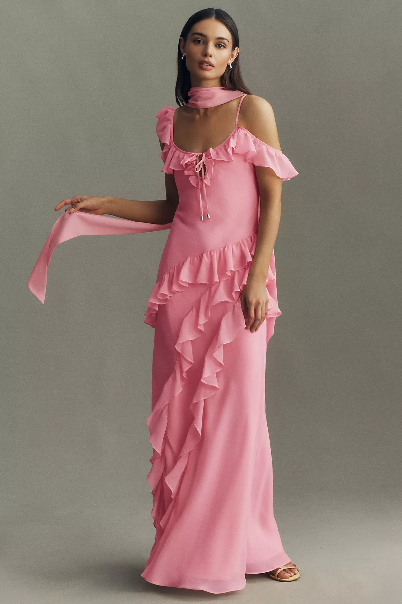 BHLDN Lottie Ruffled Chiffon Gown | Anthropologie (US)