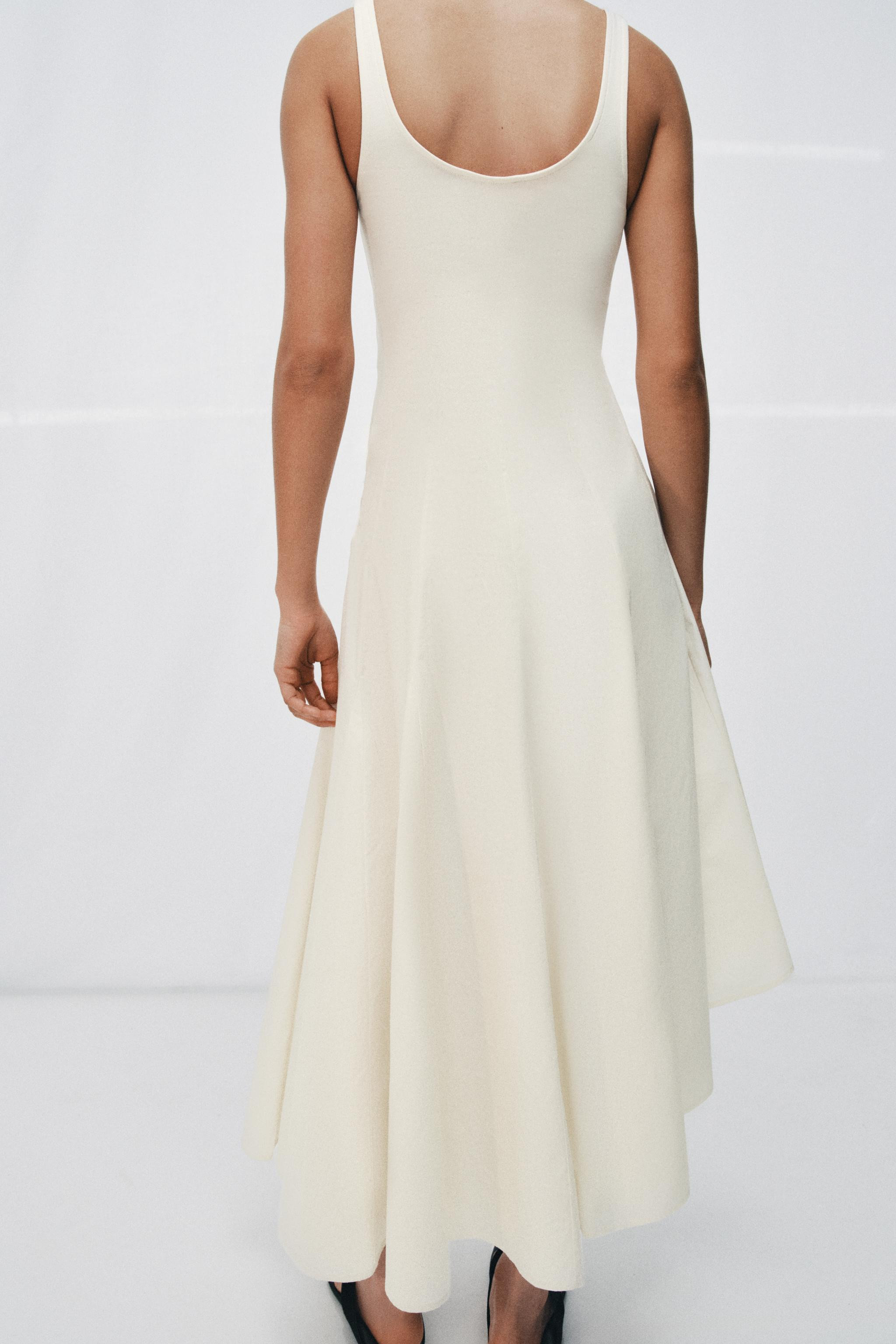 Long dress with main fabric made of cotton yarn. Round neckline and wide straps. Tonal fabric com... | Zara US