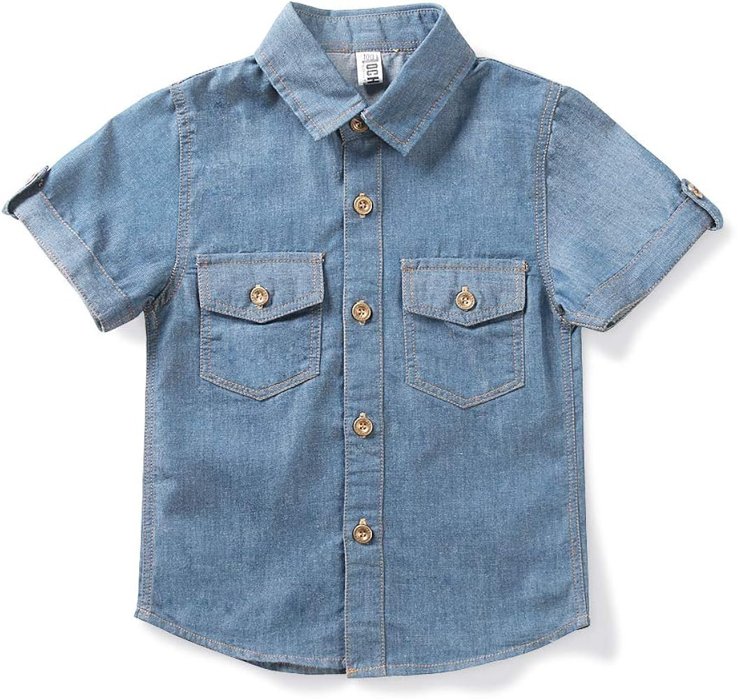 OCHENTA Boys' Short Sleeve Button Down Shirts Lightweight Denim Western Tops | Amazon (US)