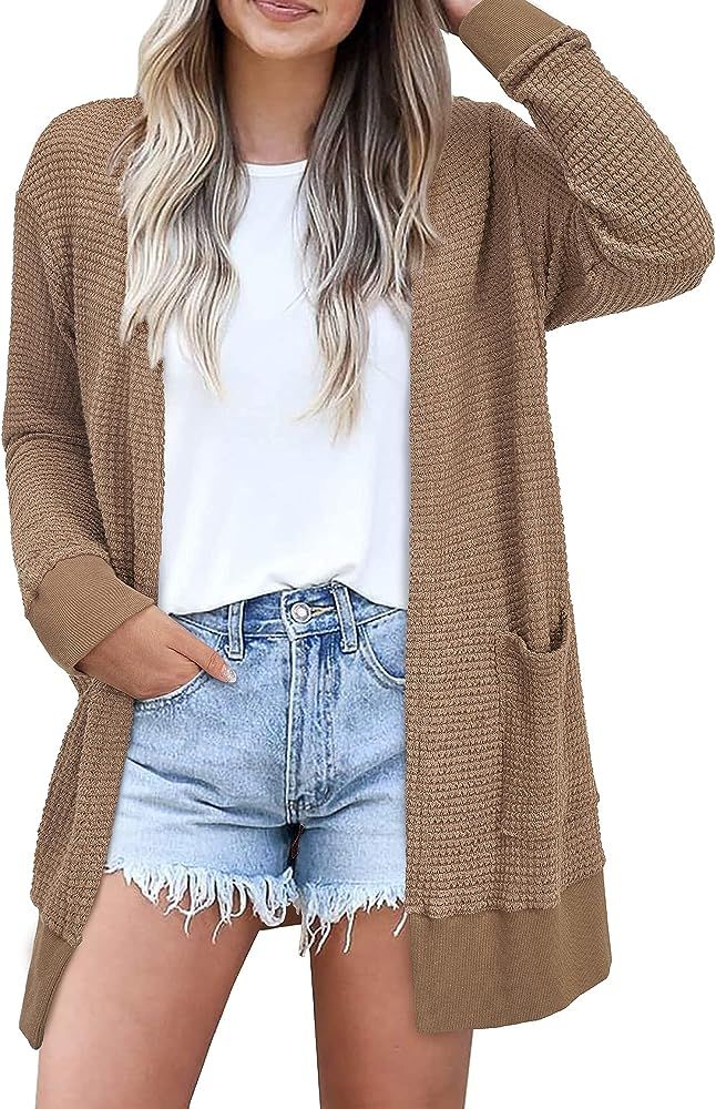 STYLEWORD Women's 2023 Fall Fashion Cardigan Sweaters Lightweight Open Front Knit Casual Long Cardig | Amazon (US)