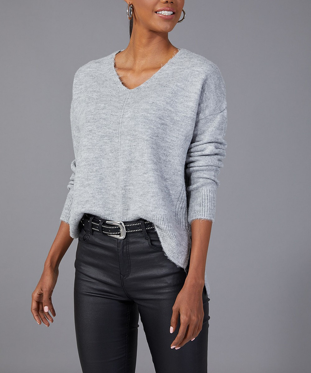 Milan Kiss Women's Pullover Sweaters GREY - Gray V-Neck Sweater - Women | Zulily