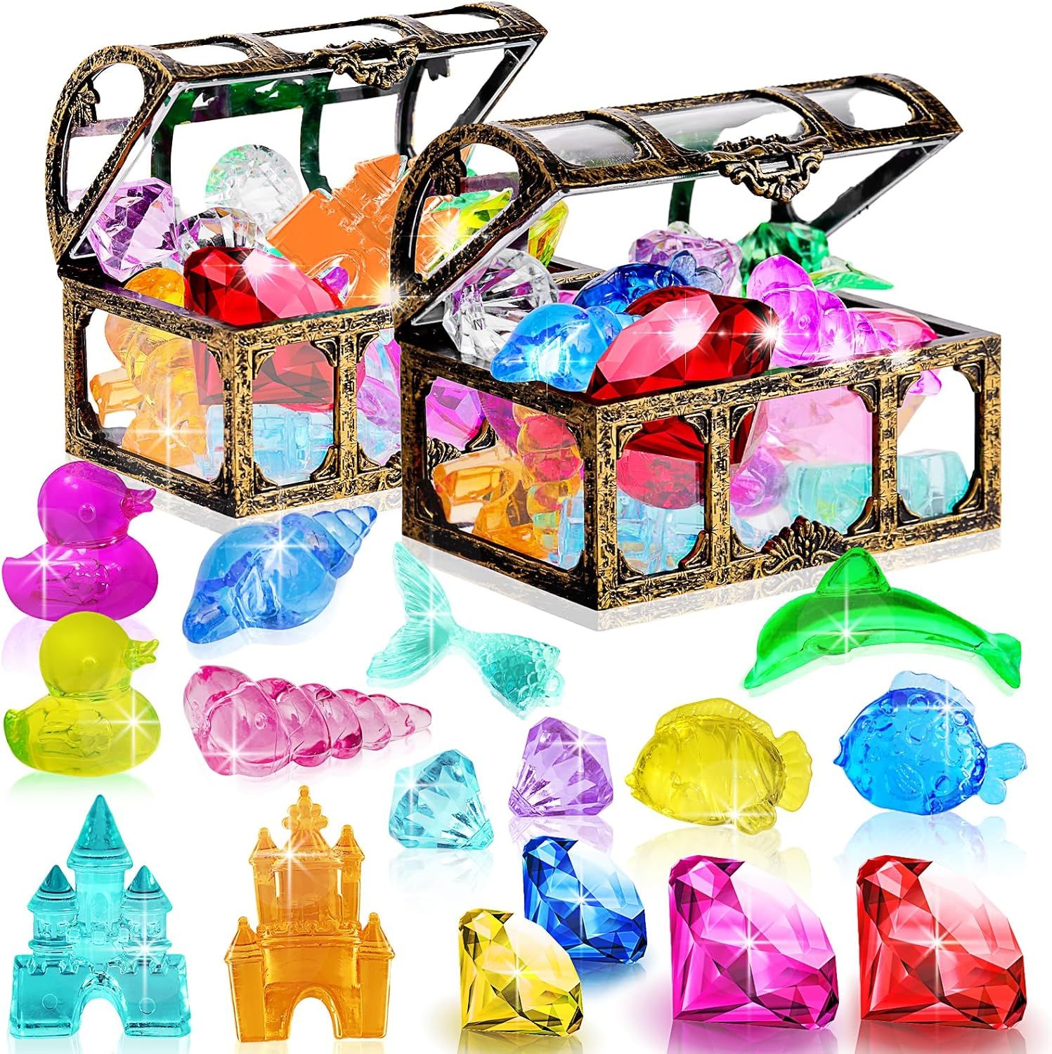 MGparty 28 Pcs Diving Gem Pool Toy Colorful Diamonds Set with Treasure Pirate Box Summer Water To... | Amazon (US)