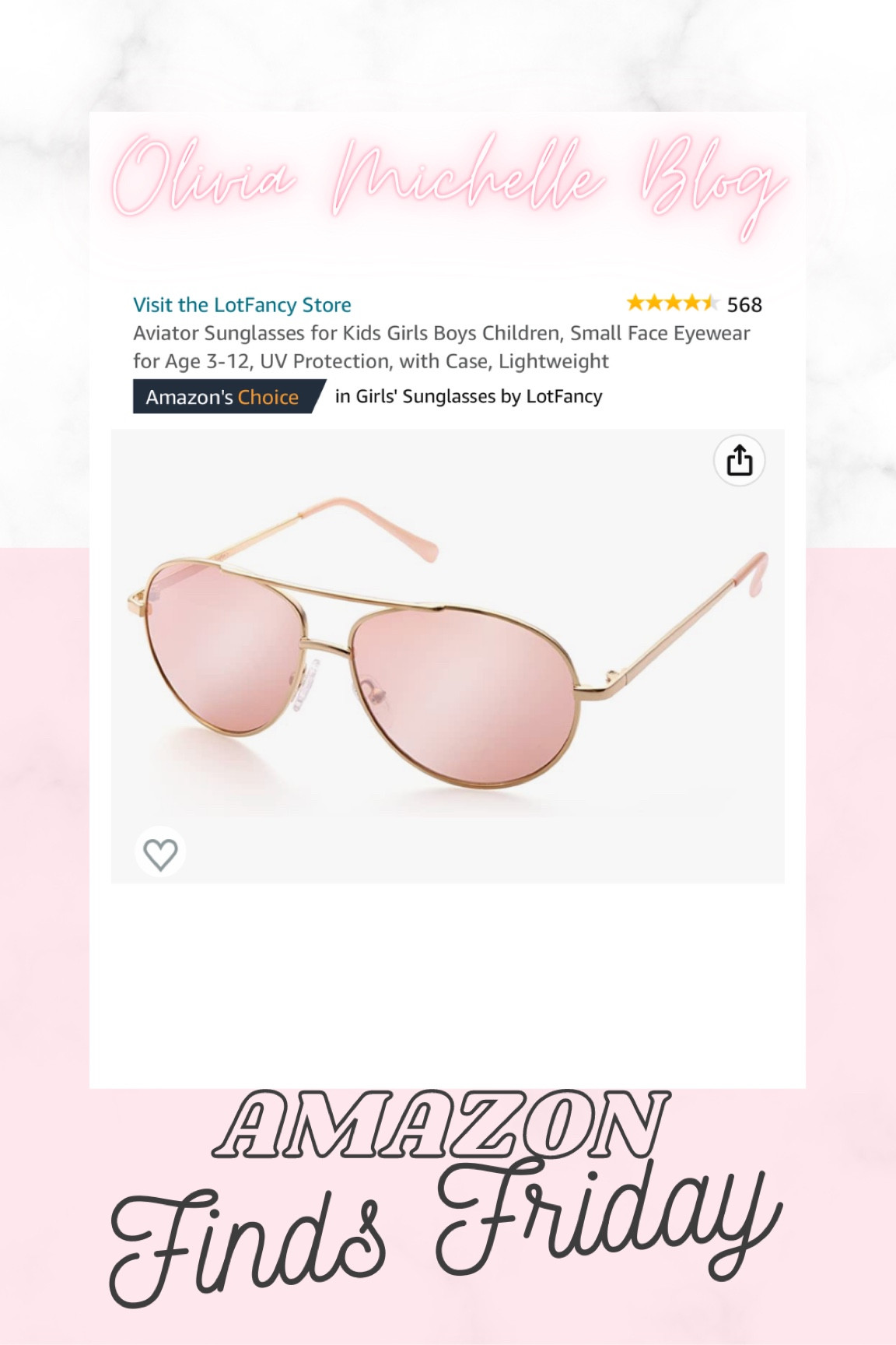 Amazon finds Friday! Grabbed these cute pink kids sunglasses for Aurora. Aviator sunglasses. Kids sunnies. 

#LTKkids