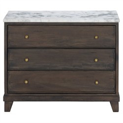 Marion French Country White Marble Brown Reclaimed Wood Nightstand | Kathy Kuo Home