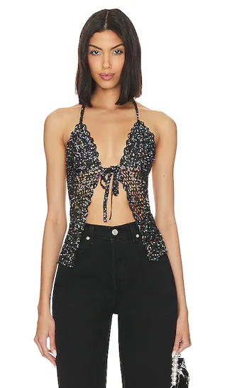 Arian Halter Tie Top in Black | Revolve Clothing (Global)