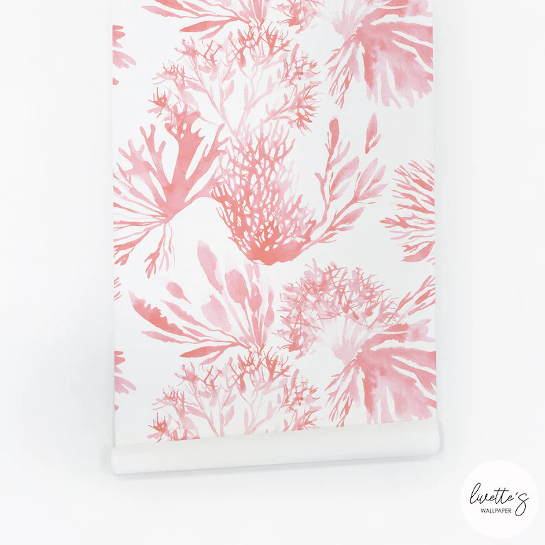 Living Coral Removable Wallpaper Watercolor Coastal Decor | Etsy | Etsy (US)