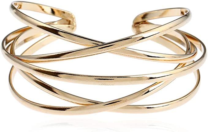 Cuff Bracelet for Women,Multi-layer Cross Wire Bangle Bracelet Open Adjustable Wide Cuff Bracelet... | Amazon (US)