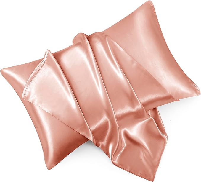 Rose Gold Satin Pillowcase Queen Size Set of 2 for Hair and Skin, Rose Gold Silk Pillowcase Breat... | Amazon (US)