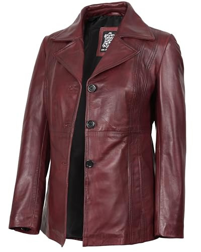 Decrum Burgundy Leather Jacket Women - Woman Leather Blazer Jacket | [1326653] Bitonto Burgundy, M | Amazon (US)