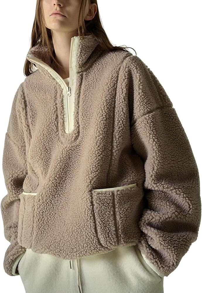 UANEO Womens Zip Up Hoodies Sherpa Fleece Pullover Sweatshirts with Pockets Sweater Tops | Amazon (US)