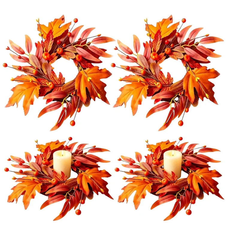 12 Pcs Fall Wreath, Mini 10.24 Inch Autumn Candle Ring Wreath with Berries, Small Fall Decoration... | Walmart (US)