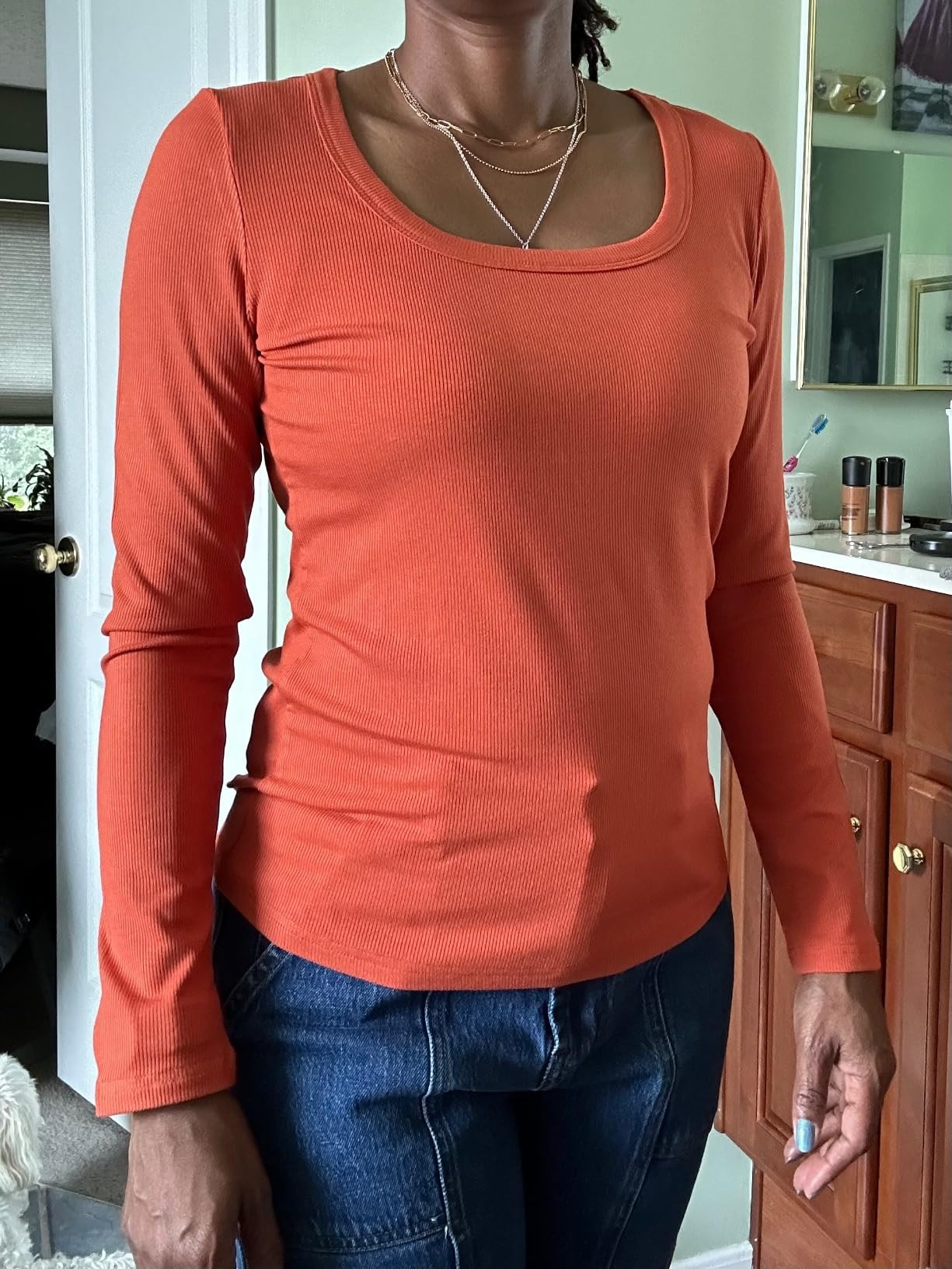 Zeagoo Women's Long Sleeve Scoop Neck Shirts Casual Slim Fit Rib Knit Tops Summer Fall Basic Busi... | Amazon (US)