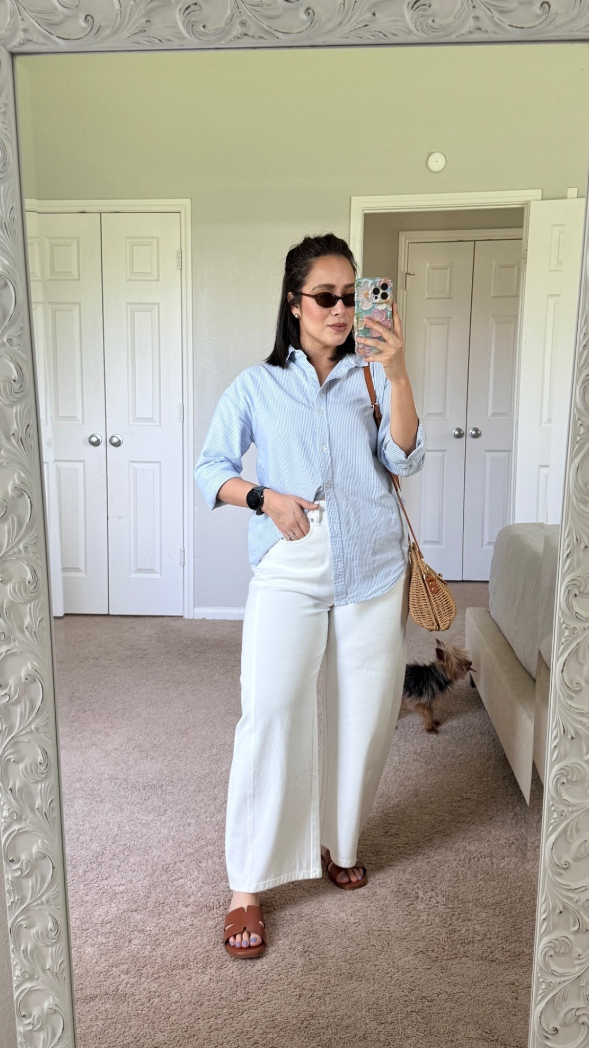 Effortless chic mom outfits. Petite curvy friendly. 
Size medium in pants use JESS10 at checkout. 

White barrel pants, poplin top, brown Amazon sandals, straw Amazon bags

#LTKootd #LTKmomlife #LTKPetite