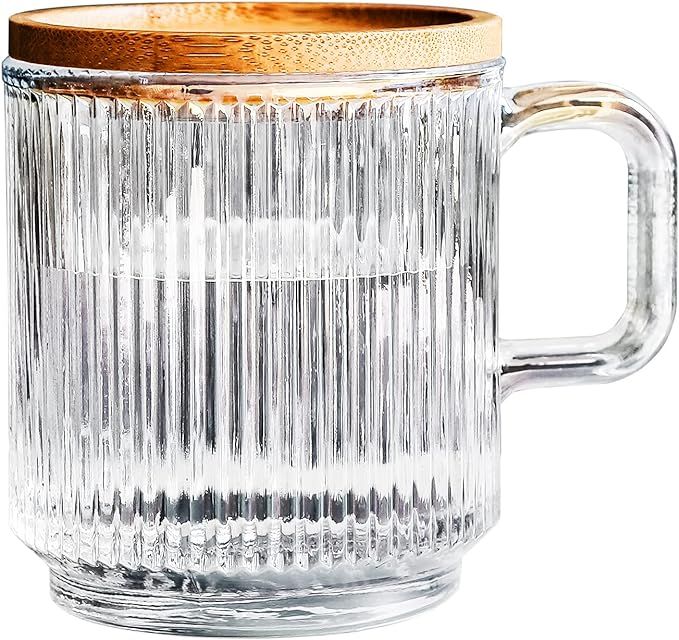 Glass Mugs, Glass Coffee Mug with Lid,Clear Glass Coffee Cups,Extra Large Glass Coffee Mug with l... | Amazon (US)