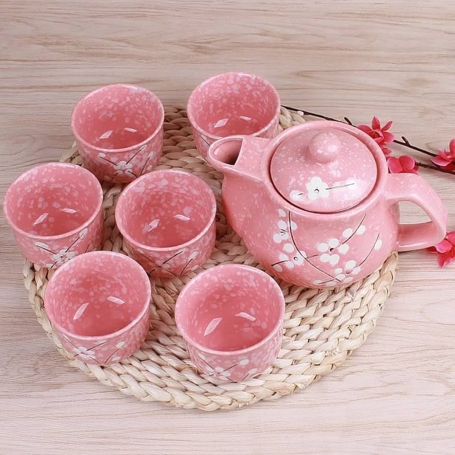 Japanese Cherry Blossom Teapots Set 1 Pot 6 Cups Ceramic Drinkware Tea Pot Home Office Tea Set Ke... | Amazon (US)