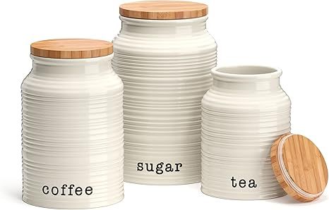 Barnyard Designs Kitchen Canister Set, Airtight Ceramic Containers with Wooden Lids, Coffee, Suga... | Amazon (US)