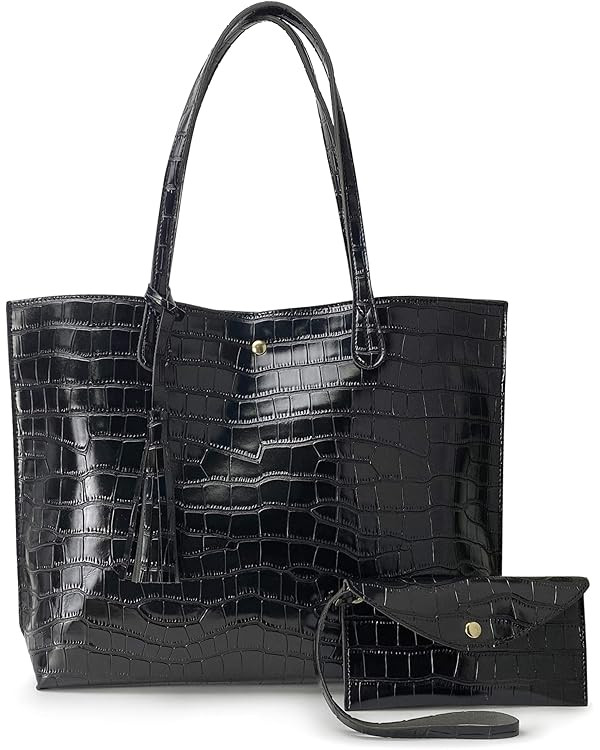 Minimalist Clean Cut Pebbled Faux Leather Tote Womens Shoulder Handbag | Amazon (US)